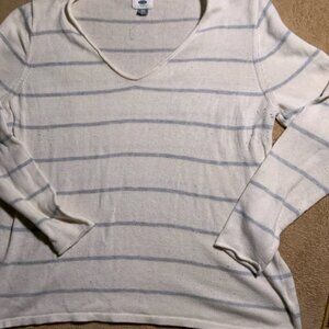 Old Navy Women's 2XL White Gray Casual Stripe Pullover Light Sweater‎  (G)